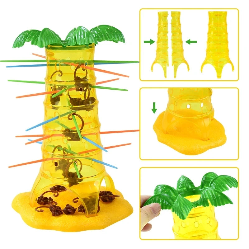 Tumbling Monkeys Family Tabletop Game by FanzyMarket featuring climbing monkeys, colored sticks, and space for 2-4 players.