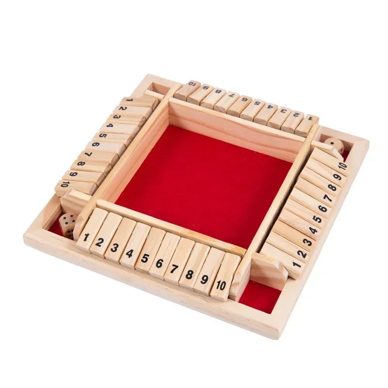 Colorful Shut the Box wooden dice game with flaps for 4 players, family educational math board game by FanzyMarket.