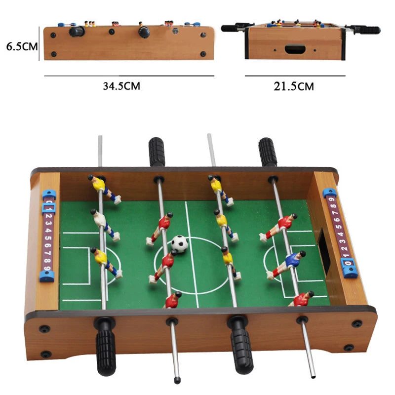 Mini Wooden Tabletop Foosball Game by FanzyMarket, compact table football for home and party fun, 34.5 x 21.5 x 8 cm.