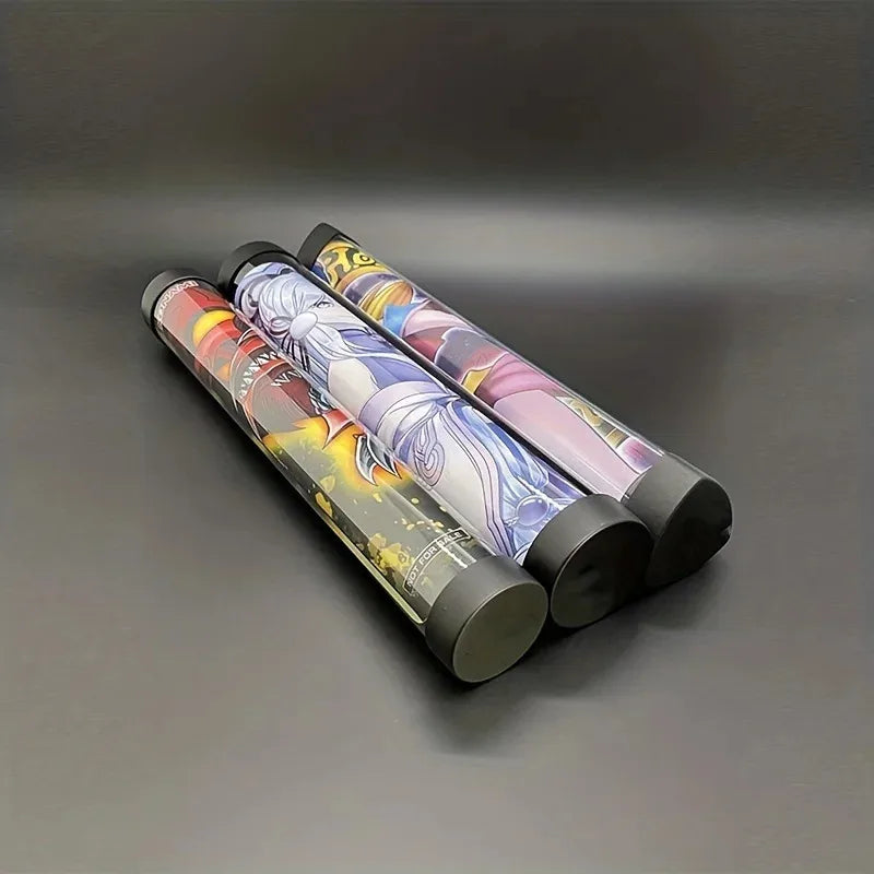 Clear PVC card holder and storage tube for PTCG games, 60mm diameter, ideal for organizing trading cards and game mats.