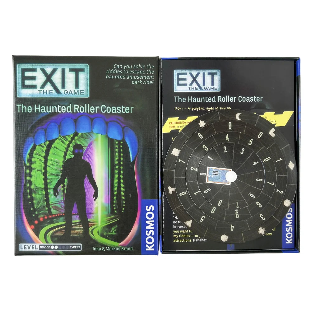 FanzyMarket escape room card game decks featuring The Abandoned Cabin, Haunted Roller Coaster, Dead Man on the Orient Express, and House of Riddles.