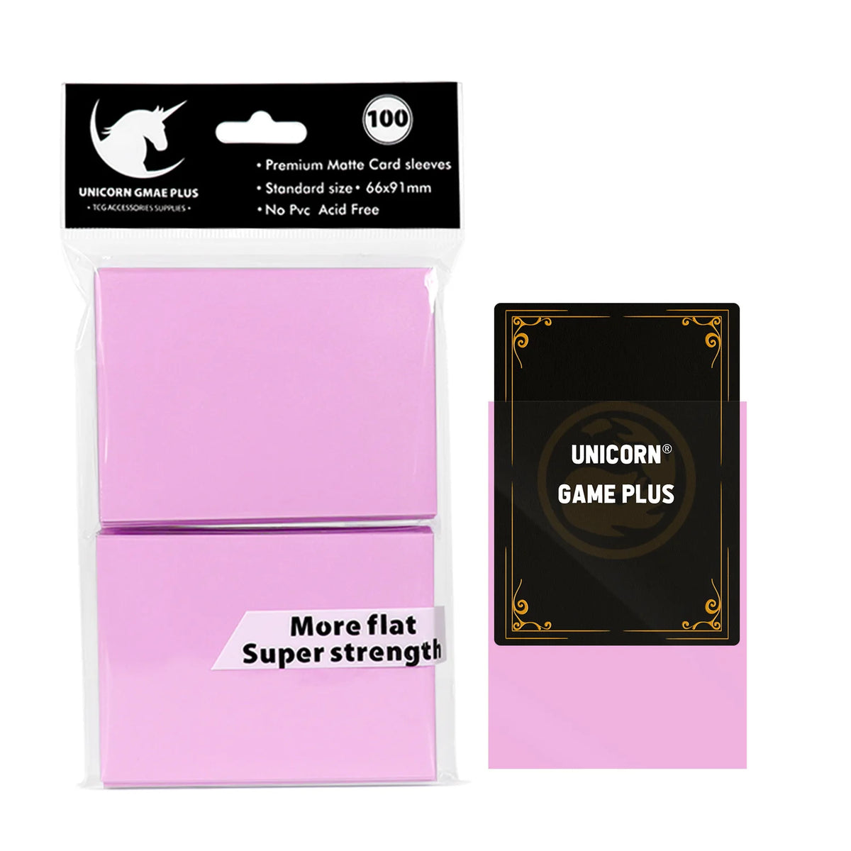 FanzyMarket 100 matte card sleeves for trading cards, tarot, and board games, shown in lake blue with size 66 x 91 mm.