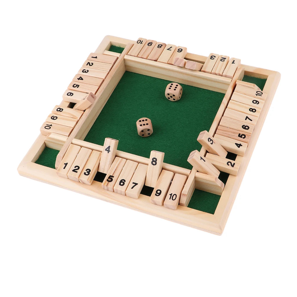 Wooden Shut the Box arithmetic dice game by FanzyMarket, a 4-player family board game for party and entertainment.