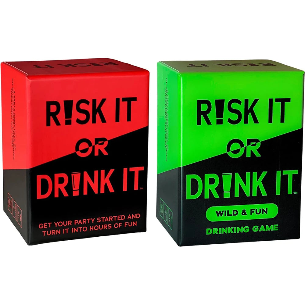 FanzyMarket Risk It or Drink It party card game for adults, featuring daring challenges and fun drinking dares for college pregame.