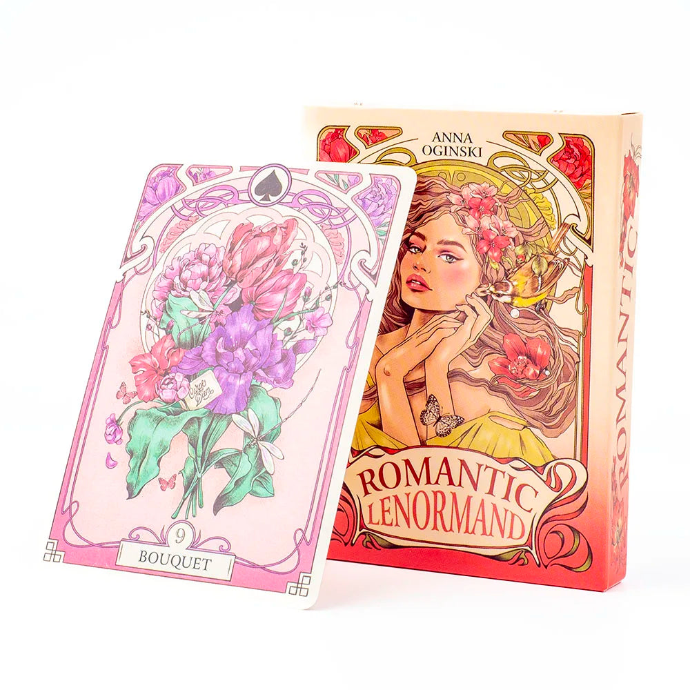 FanzyMarket 37-Card Lenormand Oracle Deck featuring romantic themes, English tarot and oracle cards, 10.2 x 7.2 cm size.