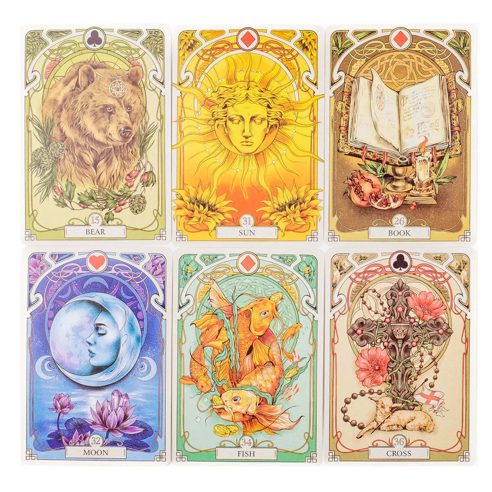 37-Card Lenormand Oracle Deck by FanzyMarket featuring romantic-themed English tarot and oracle cards, 10.2 x 7.2 cm.