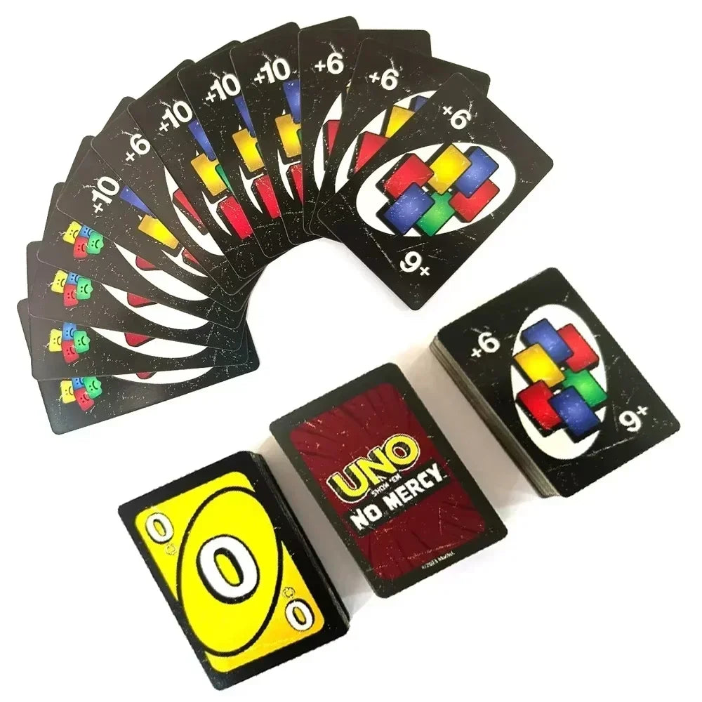 FanzyMarket No Mercy Card Game for family and parties, featuring colorful cards for 2-10 players in a sports and entertainment setting.