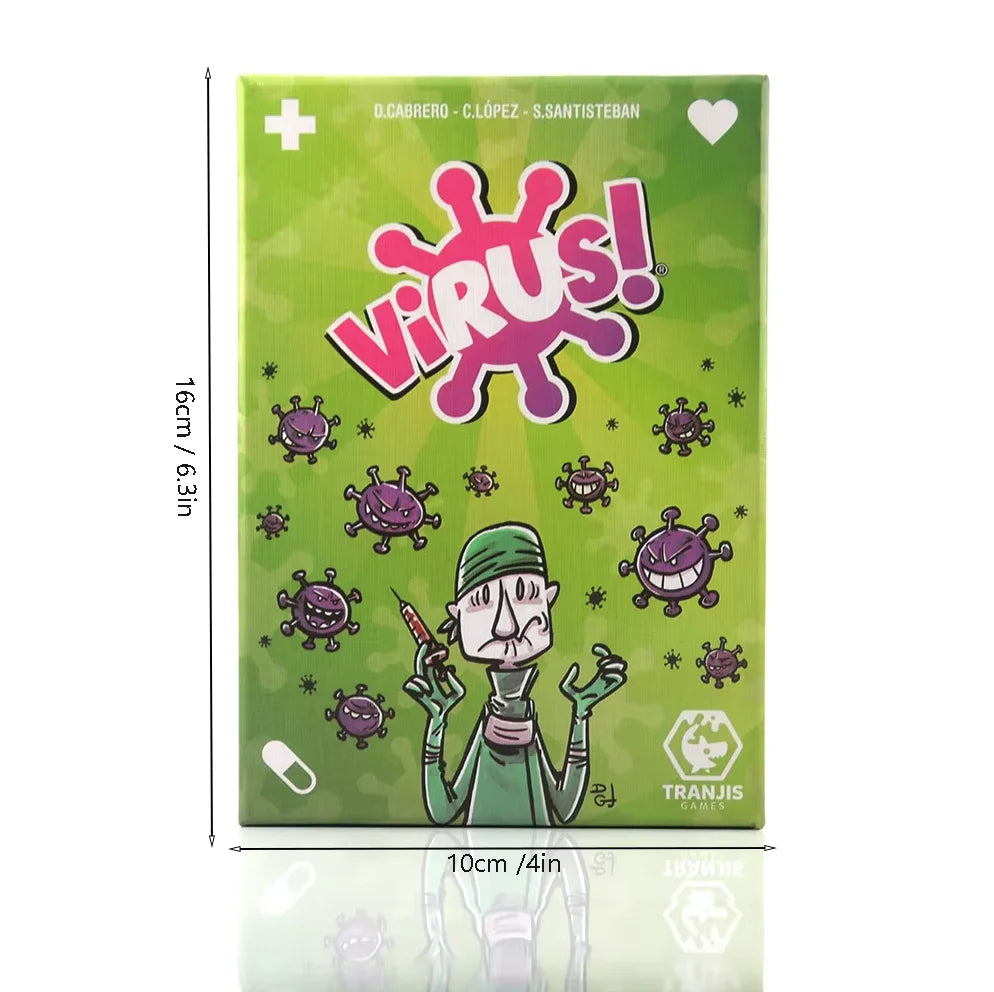 Bilingual Virus Card Game by FanzyMarket, a Spanish and English party card game for family and friends, ages 14+.