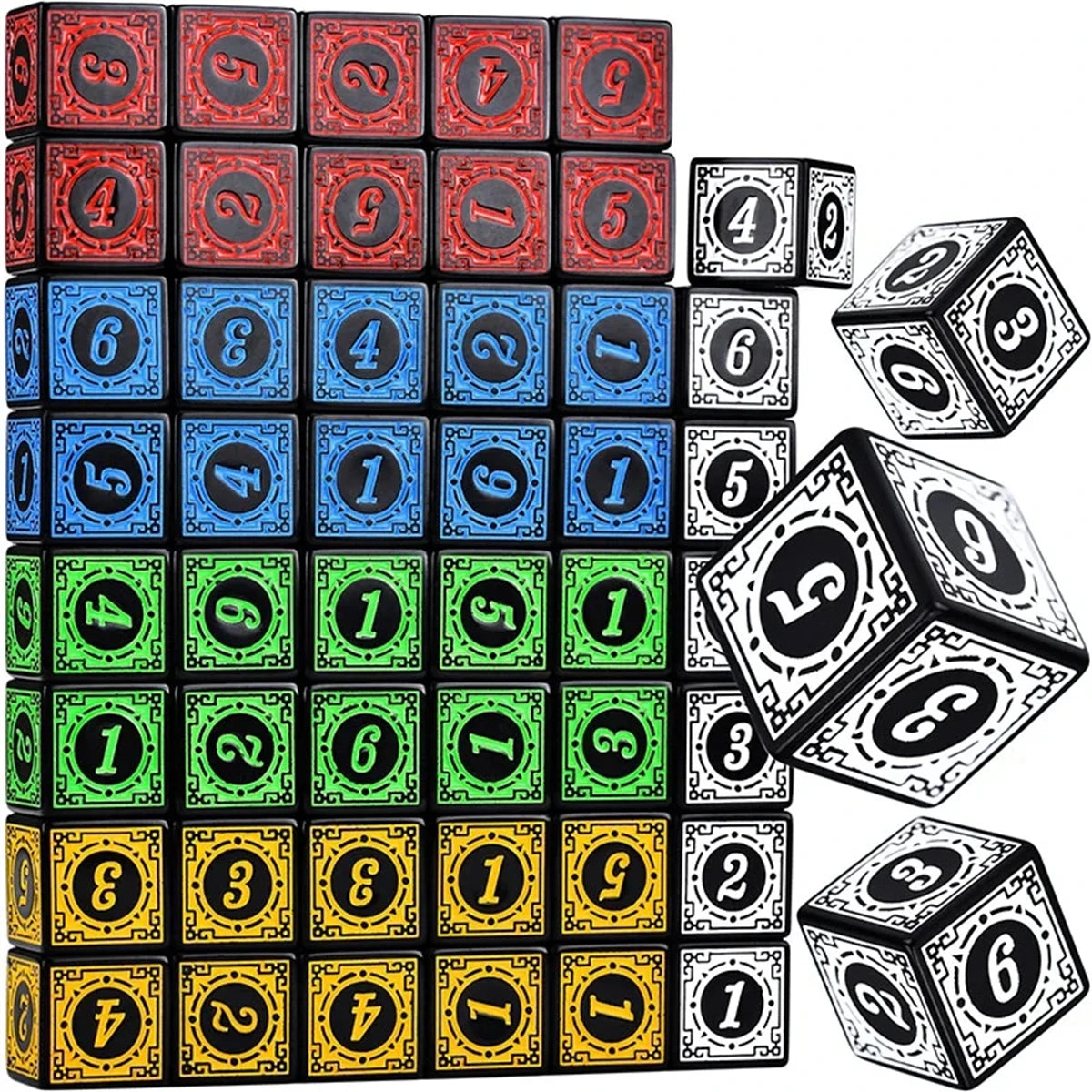 FanzyMarket 10-piece yellow acrylic D6 dice set with carved numbers, perfect for RPGs, Dungeons & Dragons, and board games.
