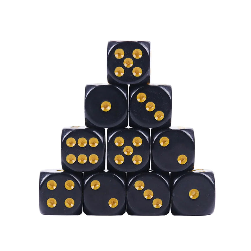 Yellow 10-piece acrylic D6 dice set with carved numbers for RPGs, Dungeons & Dragons, and board games, 16mm size.