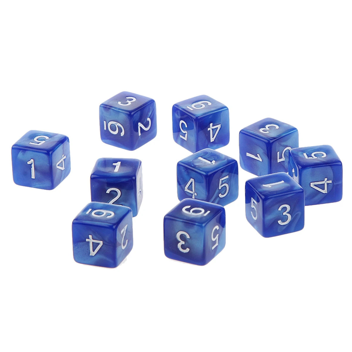 Yellow 10-piece acrylic D6 dice set with carved numbers, 16mm size, ideal for RPGs, Dungeons & Dragons, and board games by FanzyMarket.