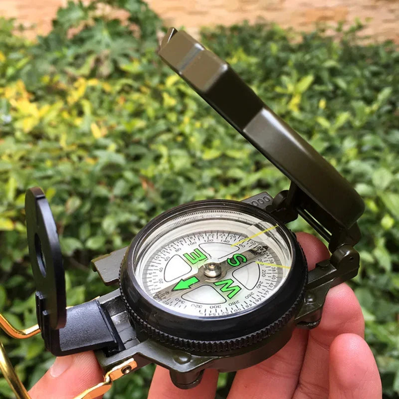 FanzyMarket waterproof high-precision tactical sighting compass for hiking and mountaineering with metal lensatic navigation.
