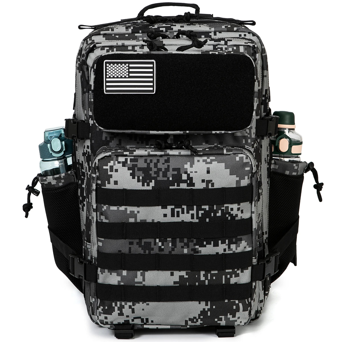 FanzyMarket 45L tactical backpack with waterproof 900D fabric, MOLLE gear, ideal for hiking, camping, travel, and outdoor activities.