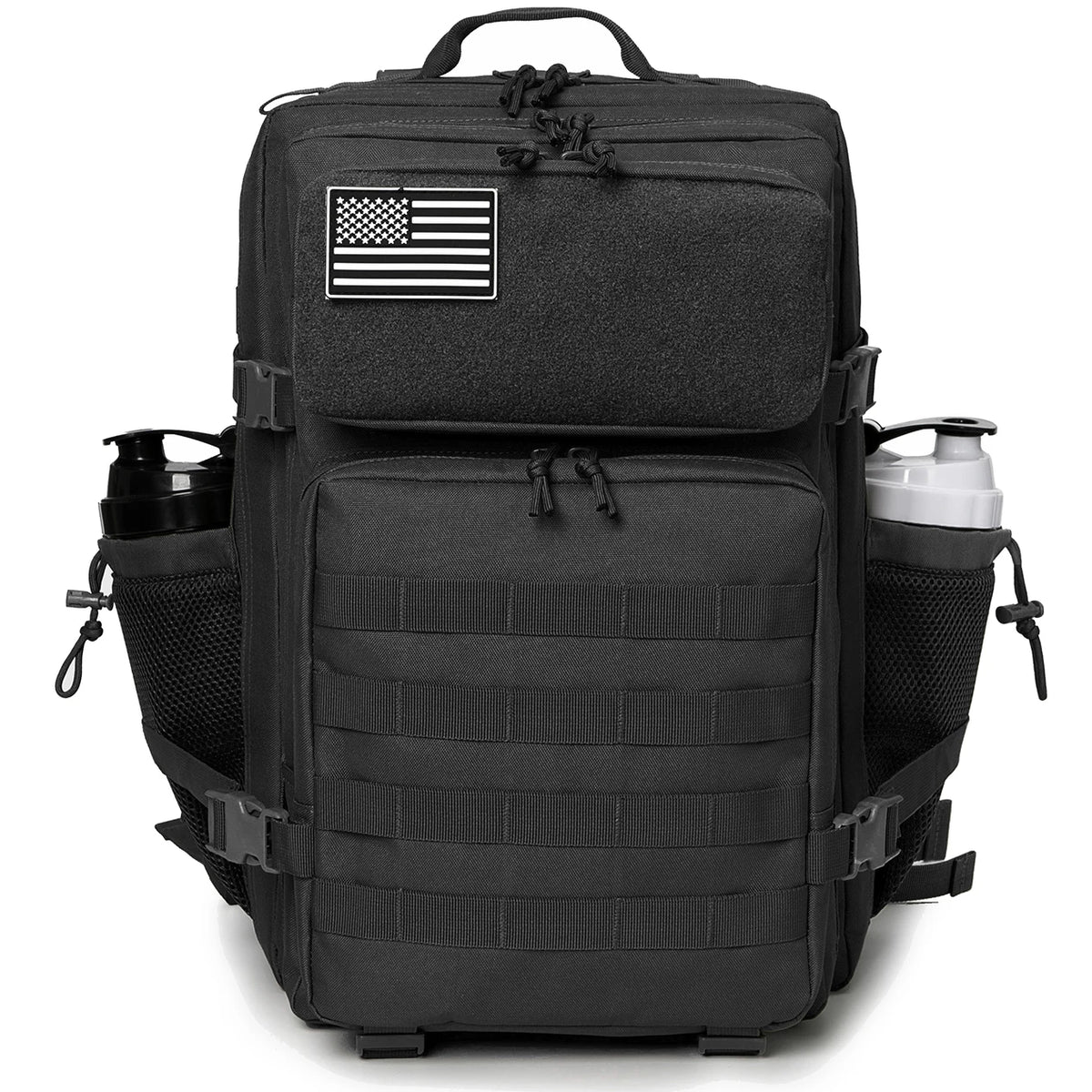 FanzyMarket 45L tactical backpack with waterproof 900D fabric, MOLLE system, ideal for hiking, camping, travel, and outdoor activities.
