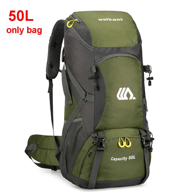 50L waterproof hiking backpack by FanzyMarket, designed for men and women, ideal for camping, travel, and outdoor adventures.