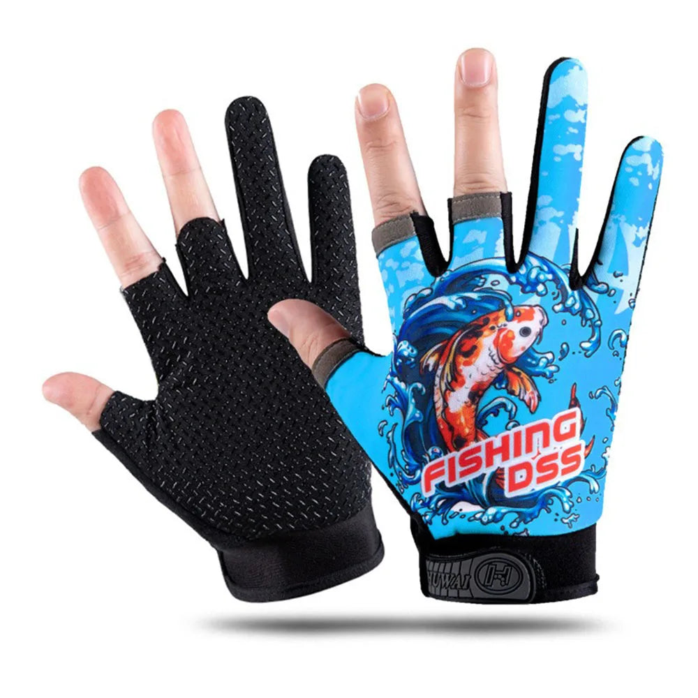 FanzyMarket half-finger fishing gloves with anti-slip grip, designed for anglers and bikers in outdoor sports and camping activities.
