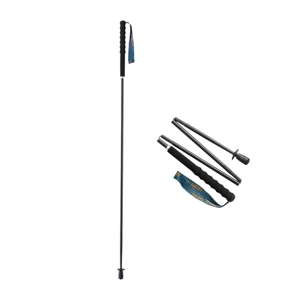 Pair of FanzyMarket ultralight carbon fiber trekking poles with 5-section folding design and anti-shock features for hiking.