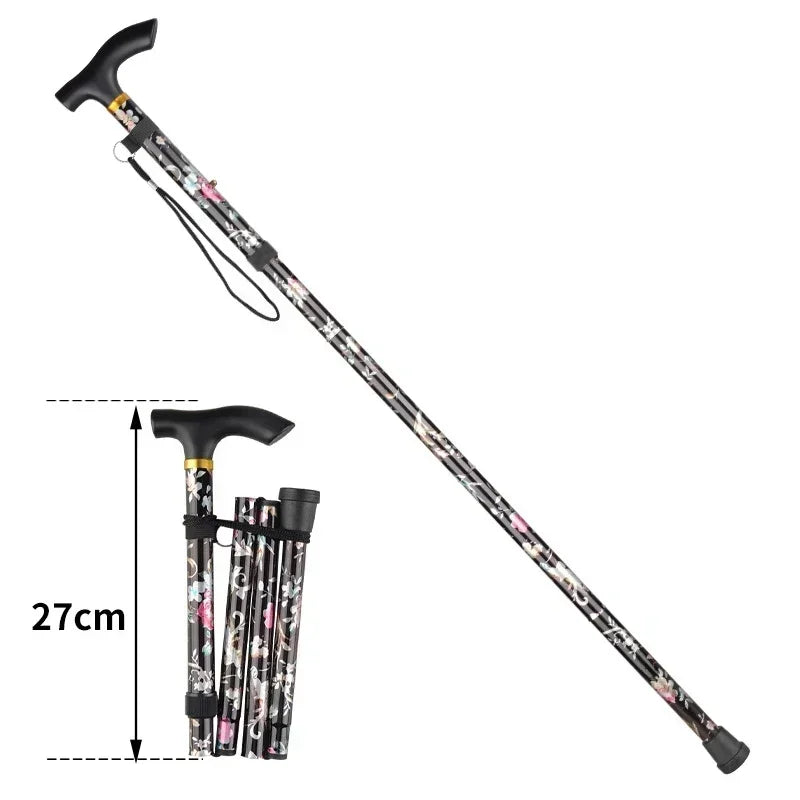 FanzyMarket adjustable telescopic trekking poles with T-handle and rubber tip, 5-section folding hiking sticks for outdoor walking.