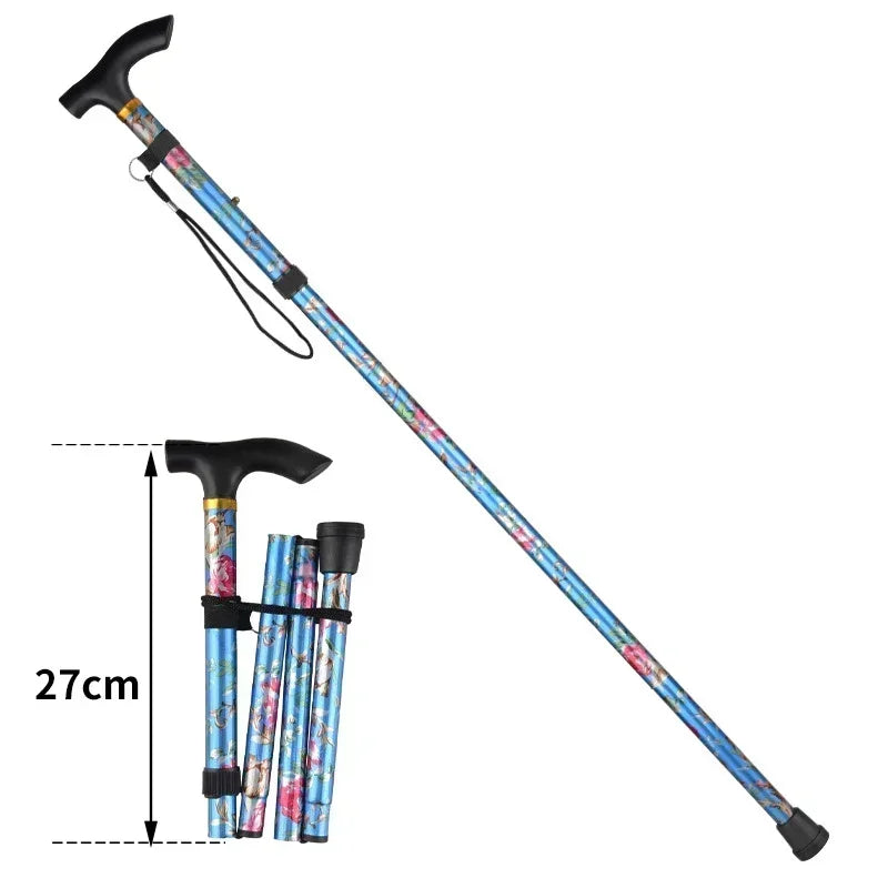 FanzyMarket adjustable telescopic trekking poles with T-handle, rubber tip, 5-section folding design, ideal for hiking and outdoor activities.