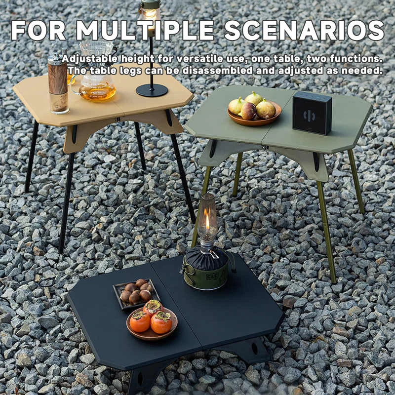 FanzyMarket ultralight adjustable folding camping table with carry bag, dual-height picnic, BBQ, and fishing table for outdoor activities.