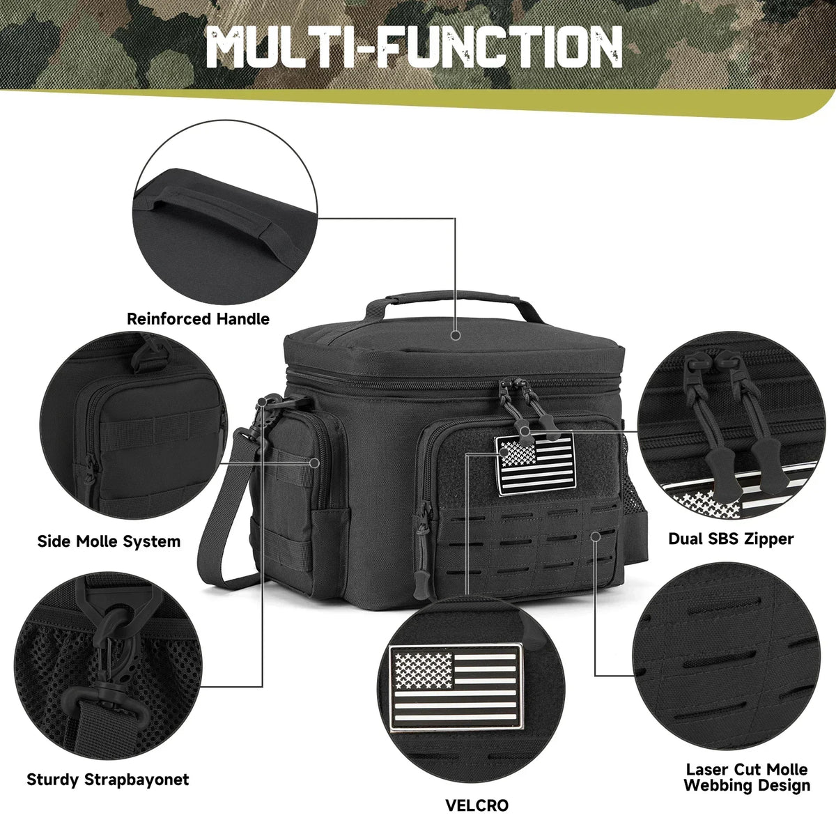 FanzyMarket 13L tactical insulated cooler bag, heavy-duty picnic backpack for camping, outdoor adventures, black, durable design