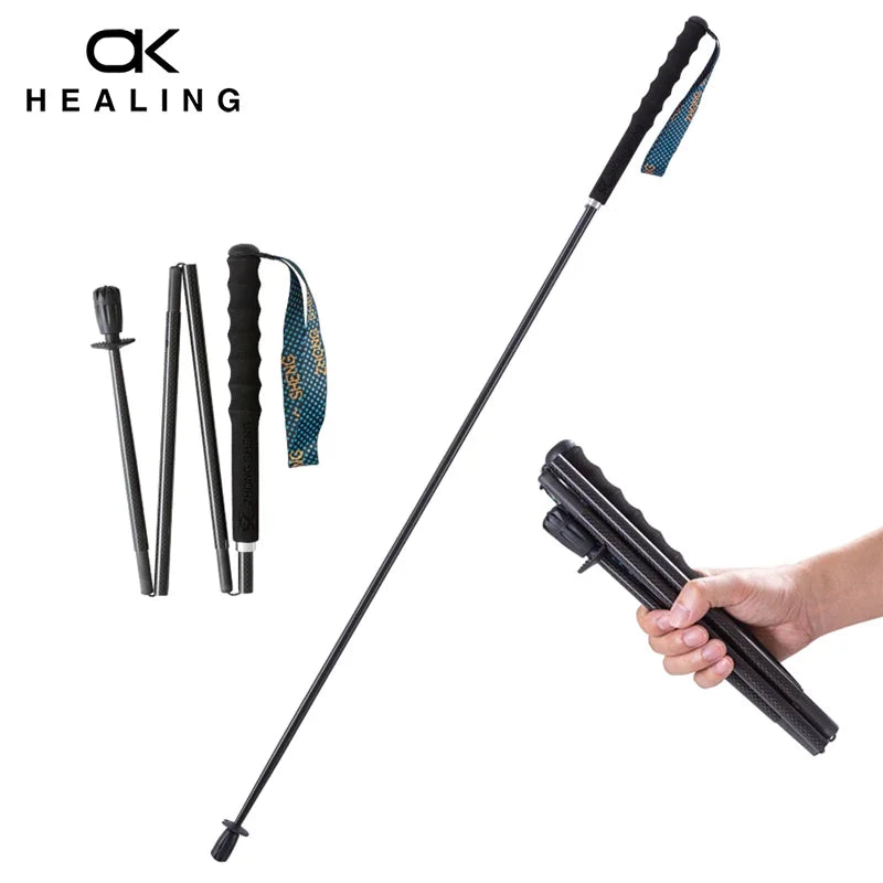 FanzyMarket ultra-light carbon fiber trekking poles, collapsible anti-shock hiking and Nordic walking sticks, 130cm, blue, pair.
