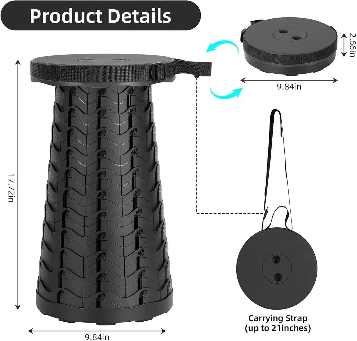 Blue FanzyMarket portable folding telescopic stool, lightweight plastic camping and fishing chair with carry handle, supports up to 500 lb.