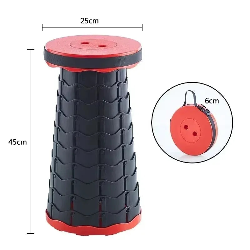 FanzyMarket portable folding telescopic stool in blue, lightweight collapsible plastic camping and fishing chair with carry handle.