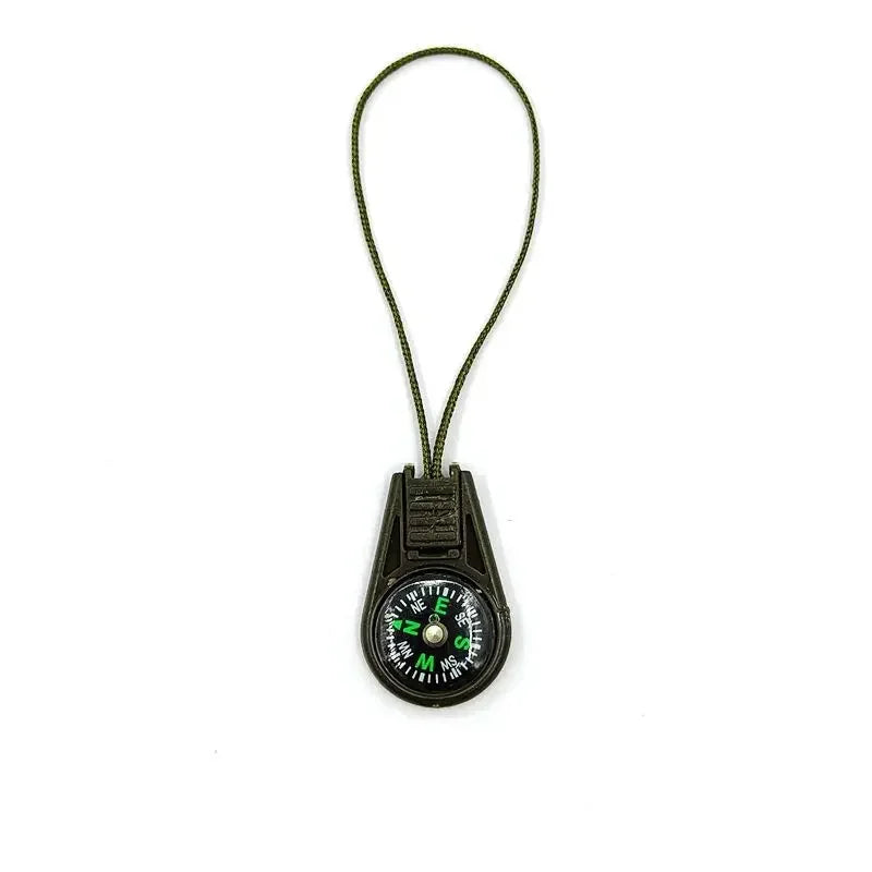 Blue mini tactical pocket compass keychain for camping, hiking, and outdoor adventures by FanzyMarket.