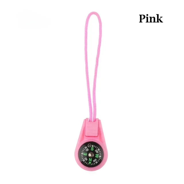 Blue mini tactical pocket compass keychain by FanzyMarket, ideal for camping, hiking, and outdoor survival adventures.