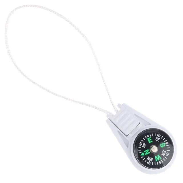 Blue mini tactical pocket compass keychain by FanzyMarket, ideal for camping, hiking, and outdoor travel survival activities.
