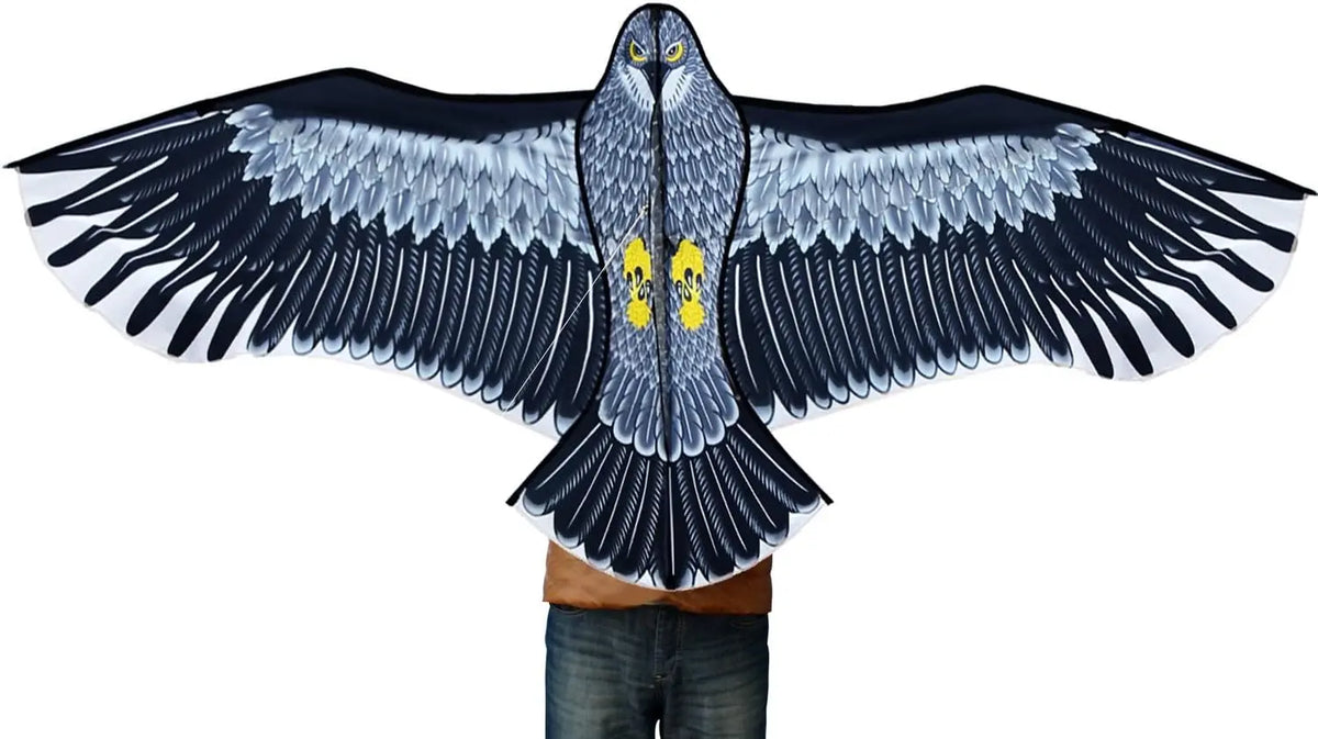 FanzyMarket Eagle kite, 59-inch polyester bird-shaped outdoor kite with handle and line, perfect for kids and adults to fly outdoors.