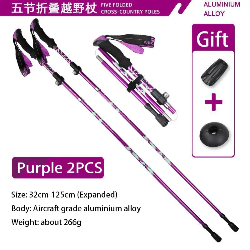 Two adjustable FanzyMarket aluminum trekking poles with EVA grips and carbon-tungsten tips, extending from 32 to 125 cm, blue color.