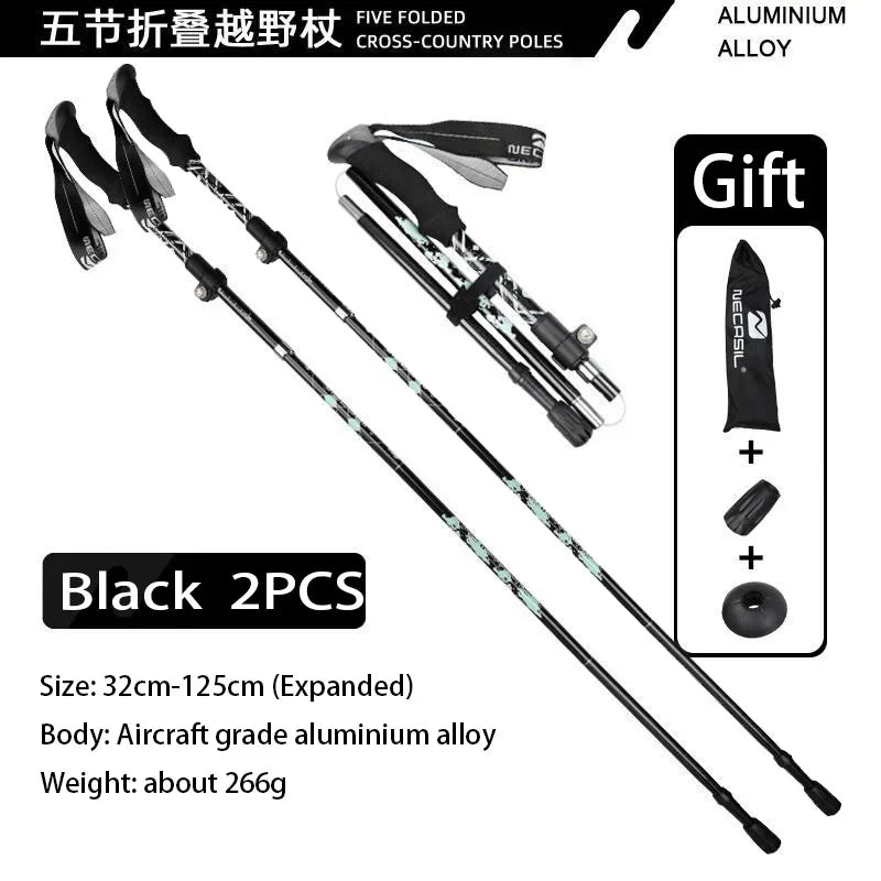 Blue FanzyMarket 3-section adjustable aluminum trekking poles with EVA grips and carbon-tungsten tips for outdoor hiking and trekking.