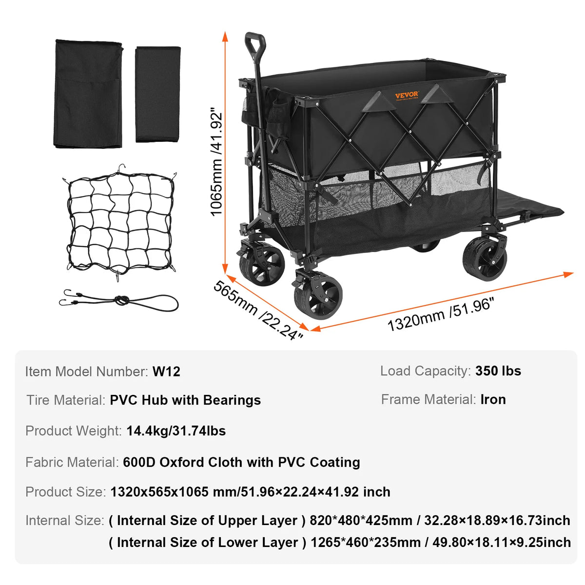 FanzyMarket collapsible folding wagon cart with all-terrain wheels, drink holder, and storage pockets for beach and outdoor camping.