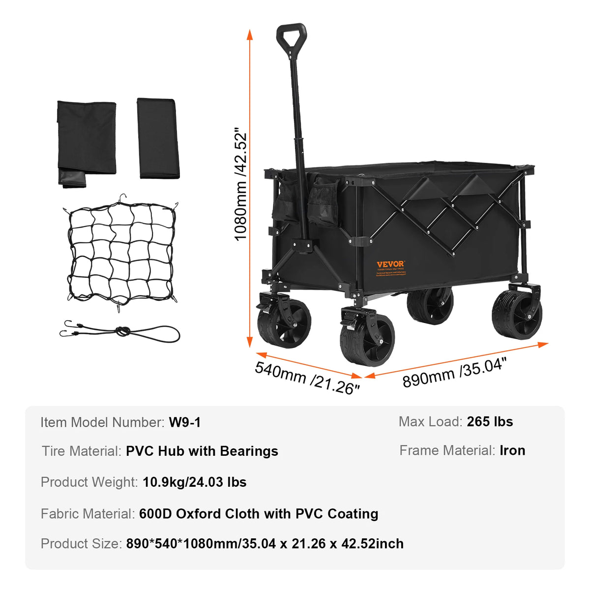 FanzyMarket collapsible folding wagon cart for outdoor use, with drink holder and storage pockets, ideal for beach and camping trips.