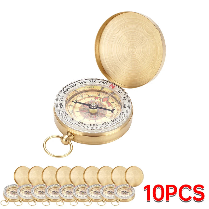 FanzyMarket copper pocket compass with glow-in-the-dark navigation, waterproof design, 2x2 inch size, includes lanyard for outdoor use.