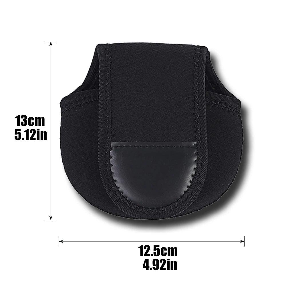 Green fishing reel bag pouch by FanzyMarket, protective case organizer for fishing gear, shown as a 2-pack in outdoor fishing setting.