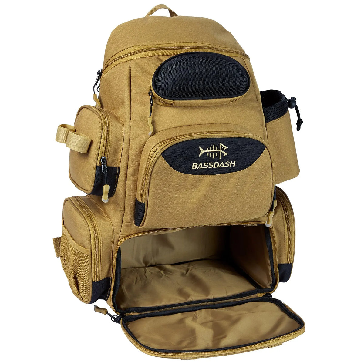 Green lightweight FanzyMarket tactical fishing tackle backpack with MOLLE, rod holders, and rain cover for outdoor fishing trips.
