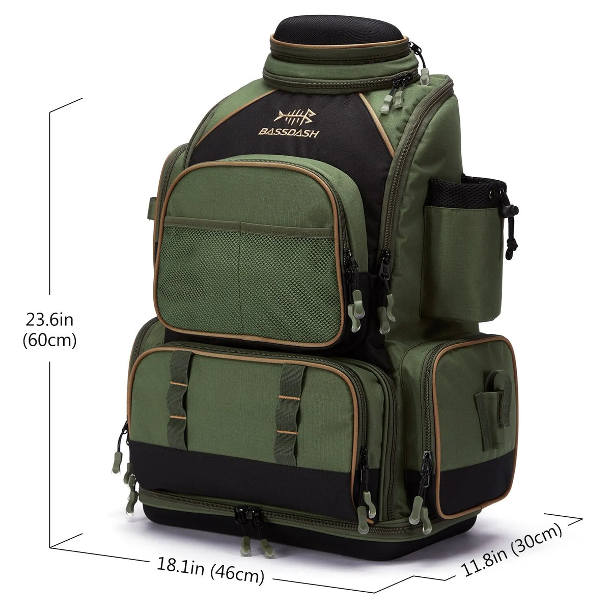 FanzyMarket lightweight tactical fishing tackle backpack with soft tackle box and rain cover, khaki outdoor fishing gear.
