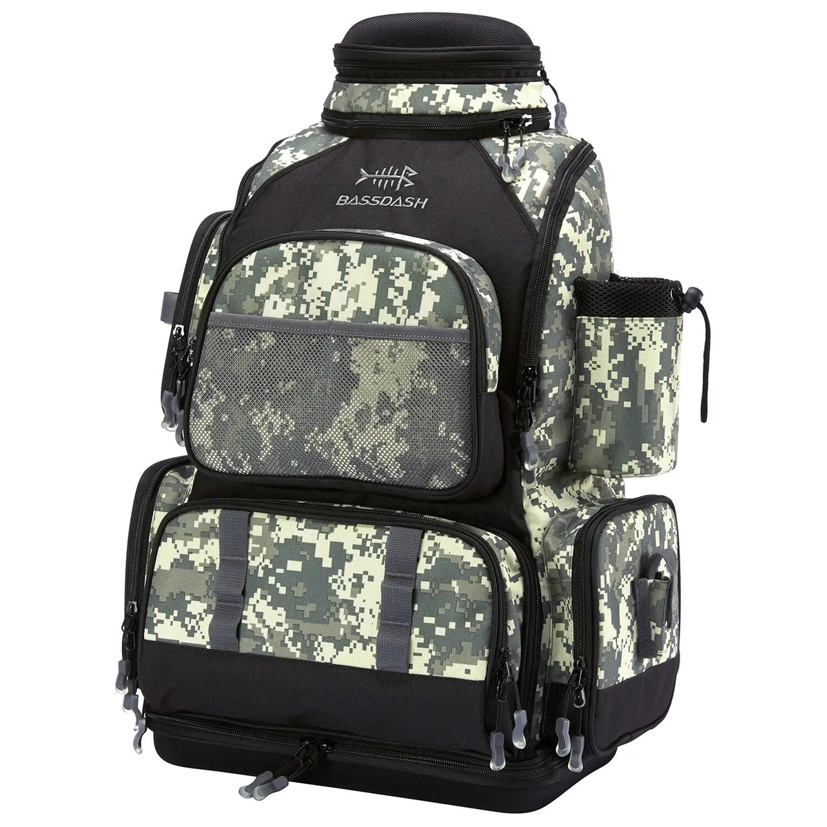 FanzyMarket lightweight tactical fishing tackle backpack in khaki with soft tackle box and rain cover for outdoor fishing trips.