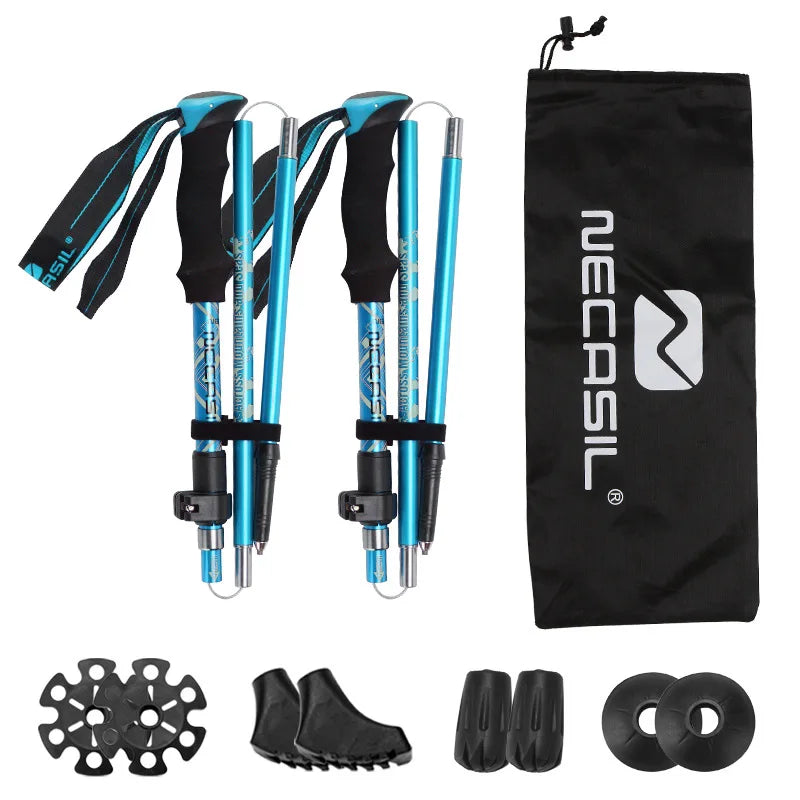 FanzyMarket 2-pack ultralight foldable trekking poles for hiking and Nordic walking, adjustable from 32 to 125 cm, green color.