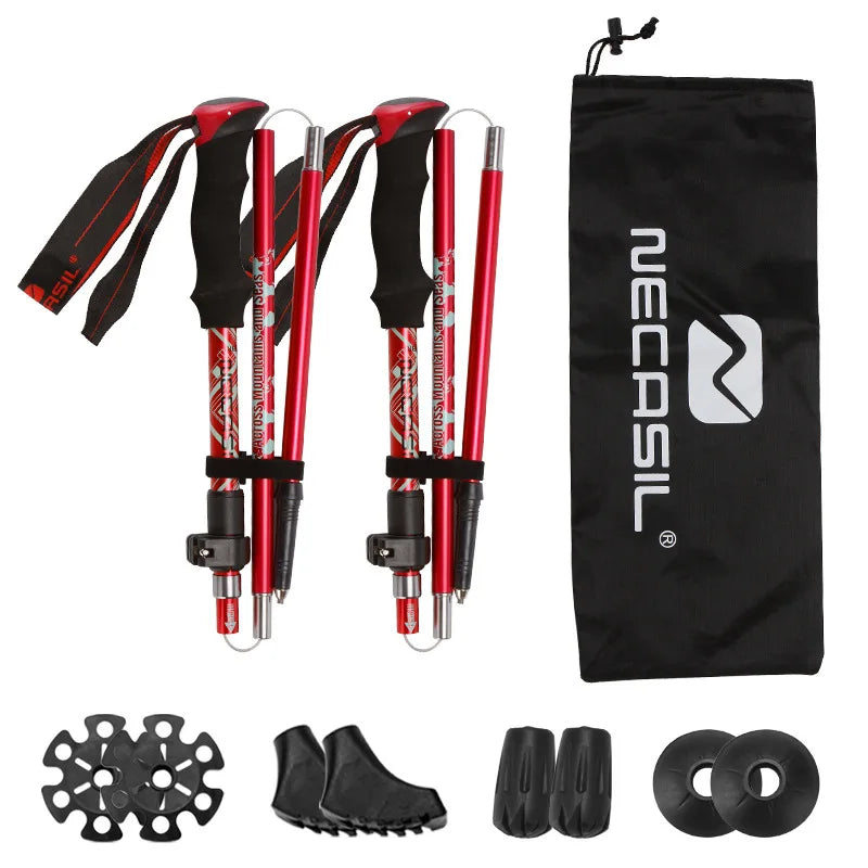 FanzyMarket green 2-pack ultralight foldable trekking poles, adjustable from 32 to 125 cm, for hiking and Nordic walking.