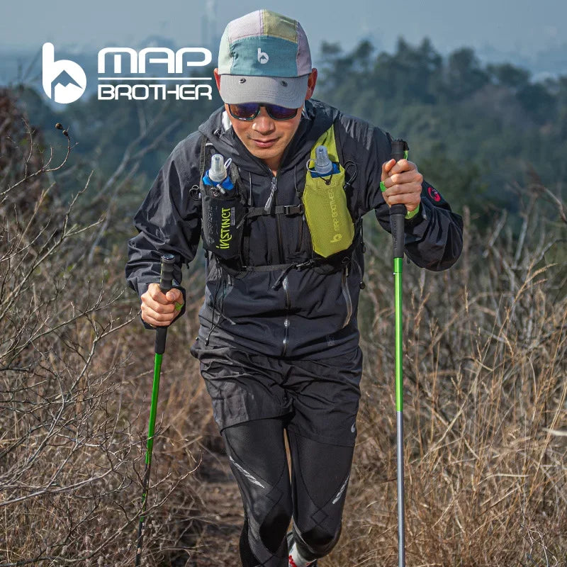 Pair of FanzyMarket foldable trekking poles with purple 4-section aluminum design, EVA grips, tungsten-cobalt tips, adjustable up to 120cm.