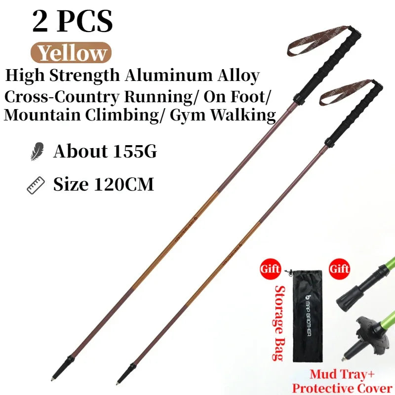 Pair of FanzyMarket foldable 4-section trekking poles with purple aluminum shafts, EVA grips, tungsten-cobalt tips, adjustable 110-120cm.