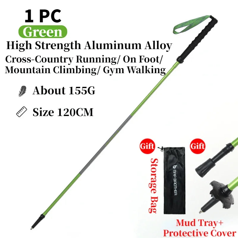 Pair of FanzyMarket foldable trekking poles with purple 4-section design, aluminum shafts, EVA grips, and tungsten-cobalt tips.