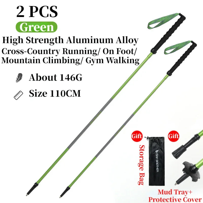 Pair of FanzyMarket foldable trekking poles with adjustable 7075 aluminum shafts, EVA grips, tungsten-cobalt tips, suitable for outdoor hiking