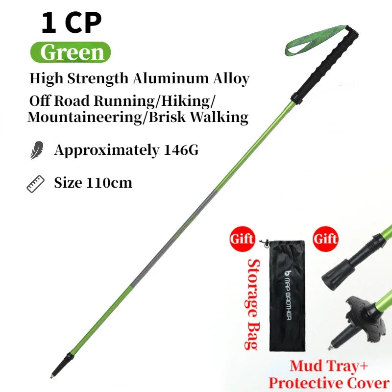 Pair of FanzyMarket foldable aluminum trekking poles with EVA grips, tungsten-cobalt tips, adjustable 110-120cm, suitable for outdoor hiking.