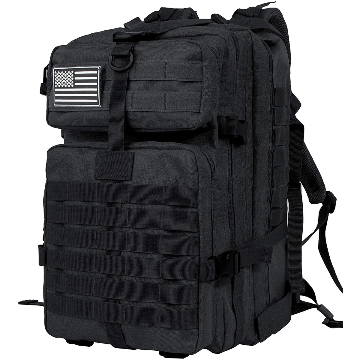 FanzyMarket 50L tactical backpack with MOLLE system, purple outdoor pack for camping, trekking, hunting, and outdoor adventures.