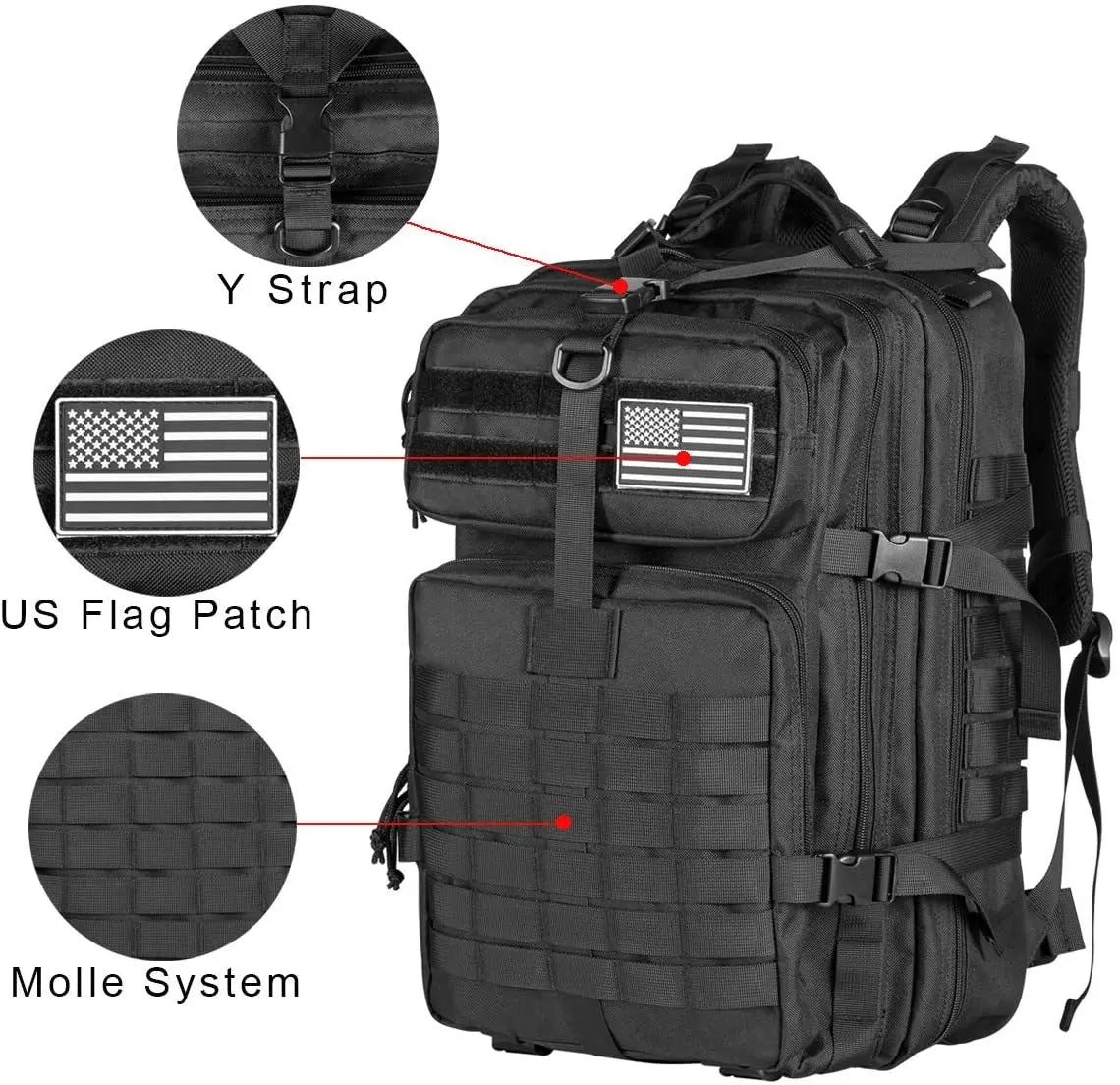 FanzyMarket 50L tactical backpack with MOLLE straps, purple outdoor pack for camping, trekking, hunting, and travel activities.